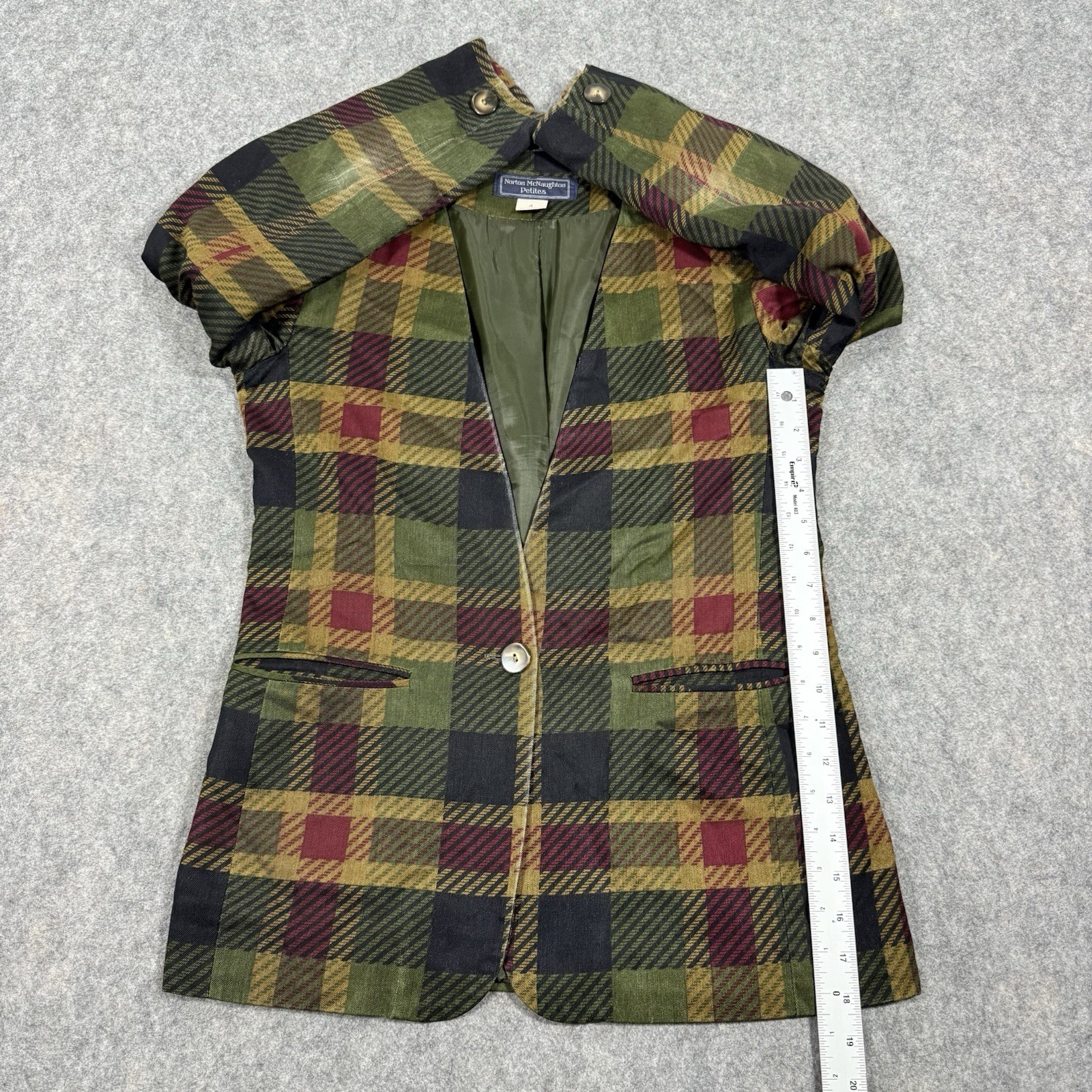 Norton McNaughton Vtg Open Front Blazer Women’s Size Petites 4 Multicolor Plaid