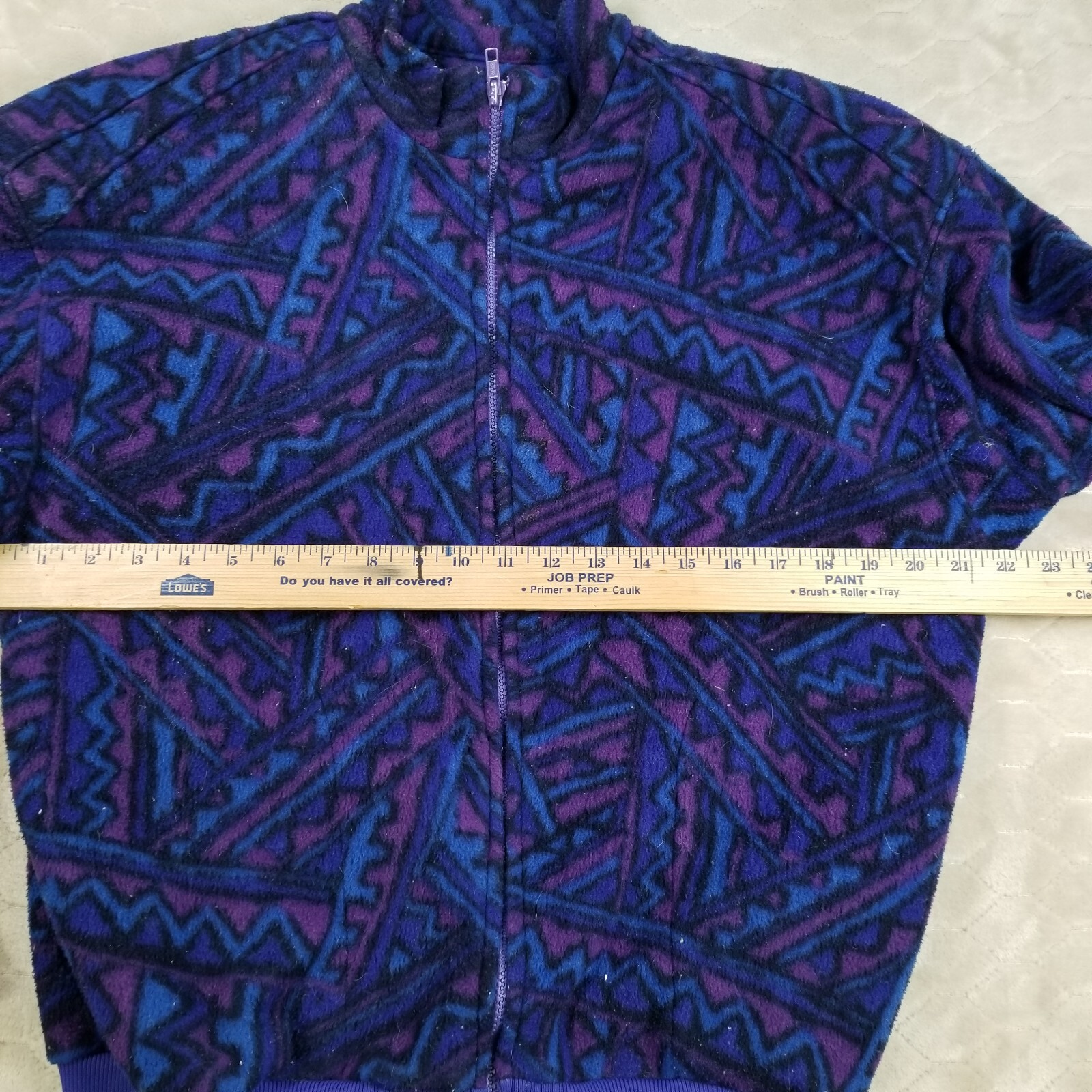VTG Cindy Roberts Seattle Geometric Aztec Purple Blue Fleece Jacket Sz S 90s
