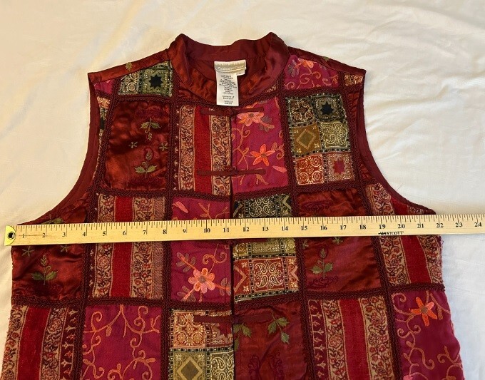 COLDWATER CREEK VTG Women’s L Oriental Vest Top Patchwork Red Multicolor Floral