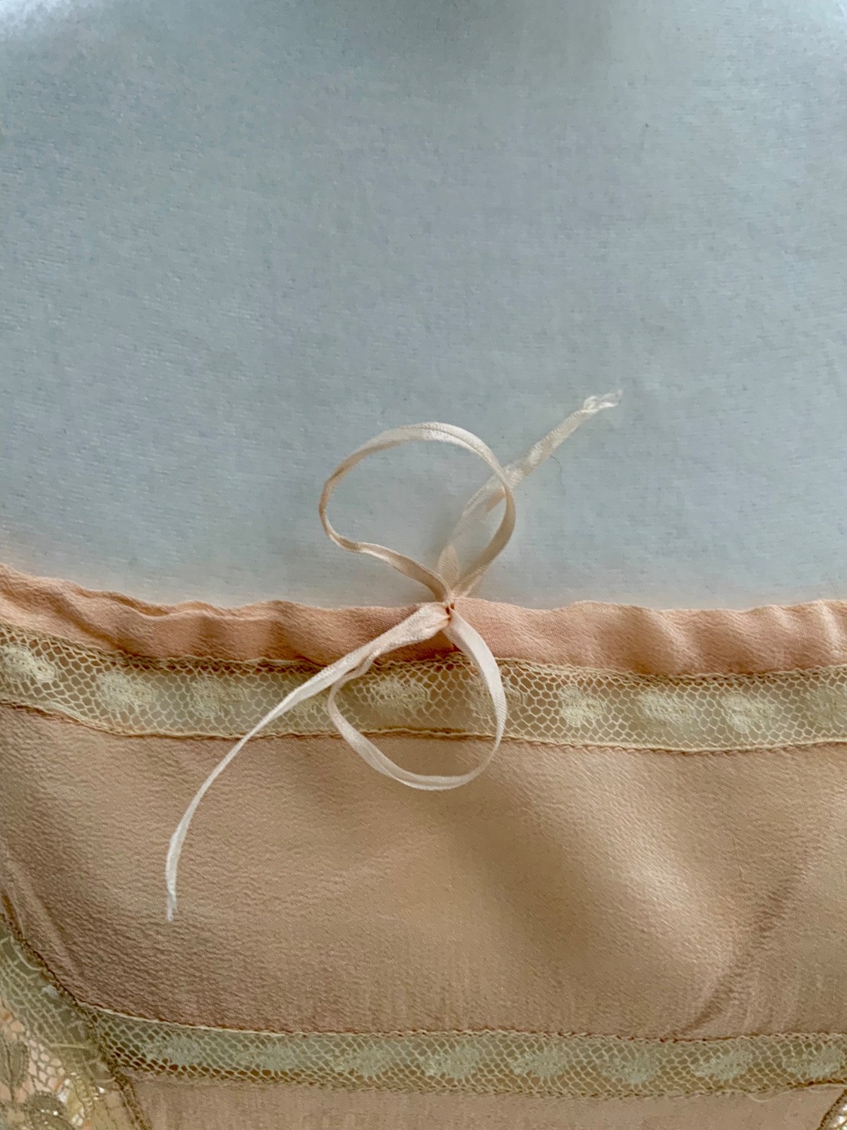 Circa 1912–1918 Blush Pink Silk Chiffon Teddy with Antique Lace – Edwardian Silk
