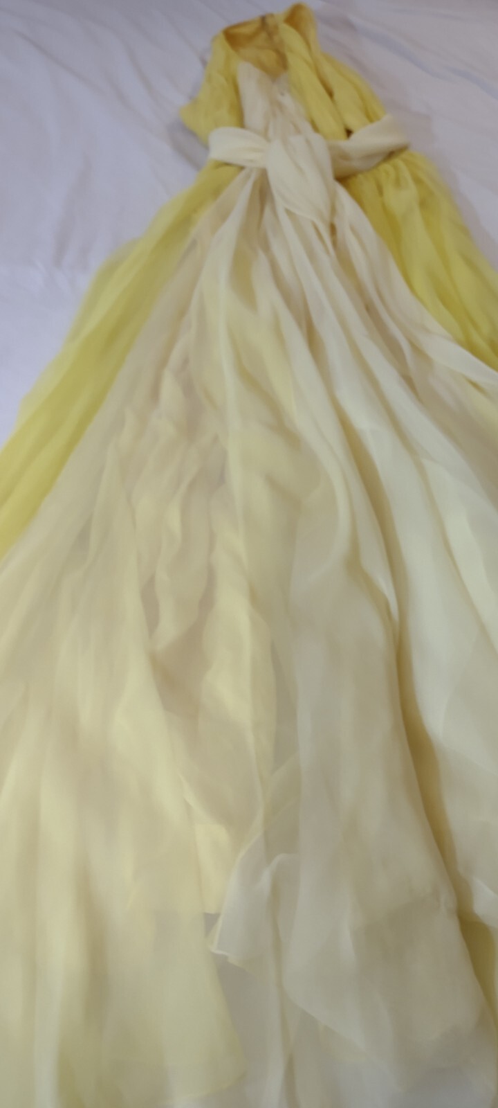 Vintage Kiki Hart NY Two Tone Yellow Chiffon Gown W Trailing Cape Grace Kelly