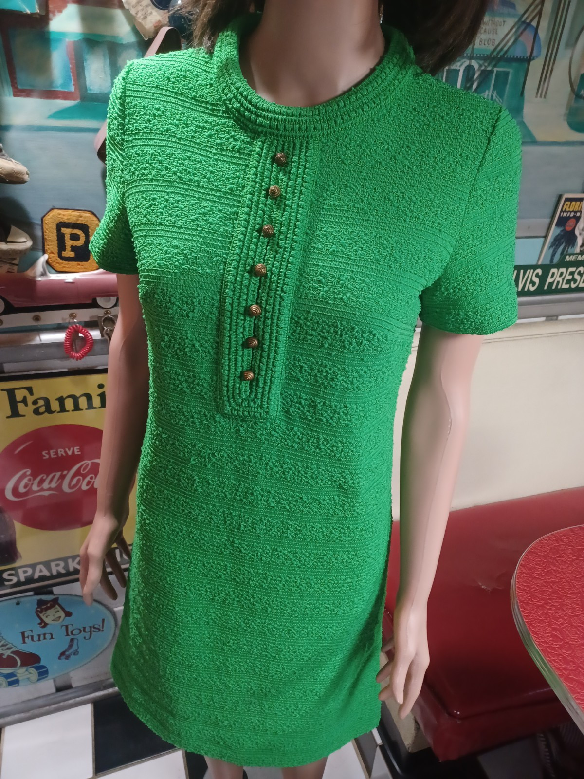 True Vintage Mid-century 1960s 1970s Polyester Double Knit Dress Mod MCM S/M
