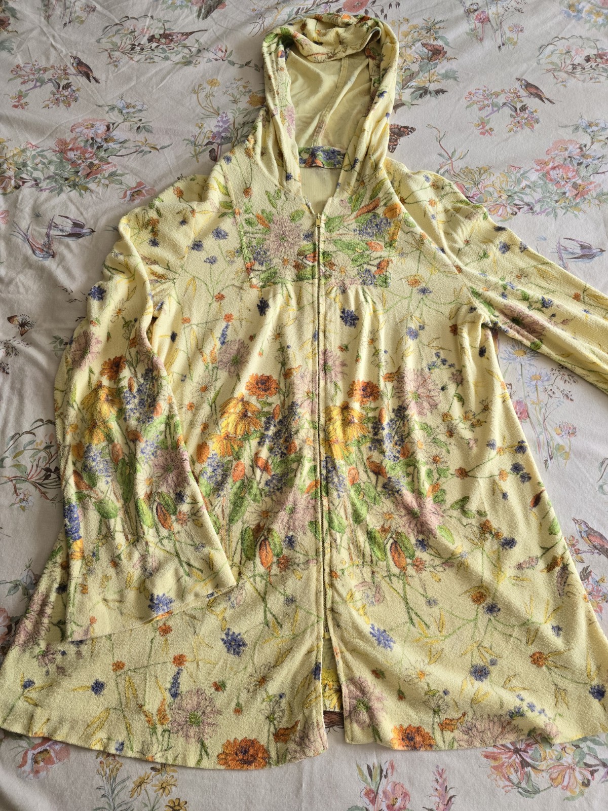 Vintage 60s 70s Floral Terry Cloth Zip Up Hoodie Talon Zipper Womens Med/large