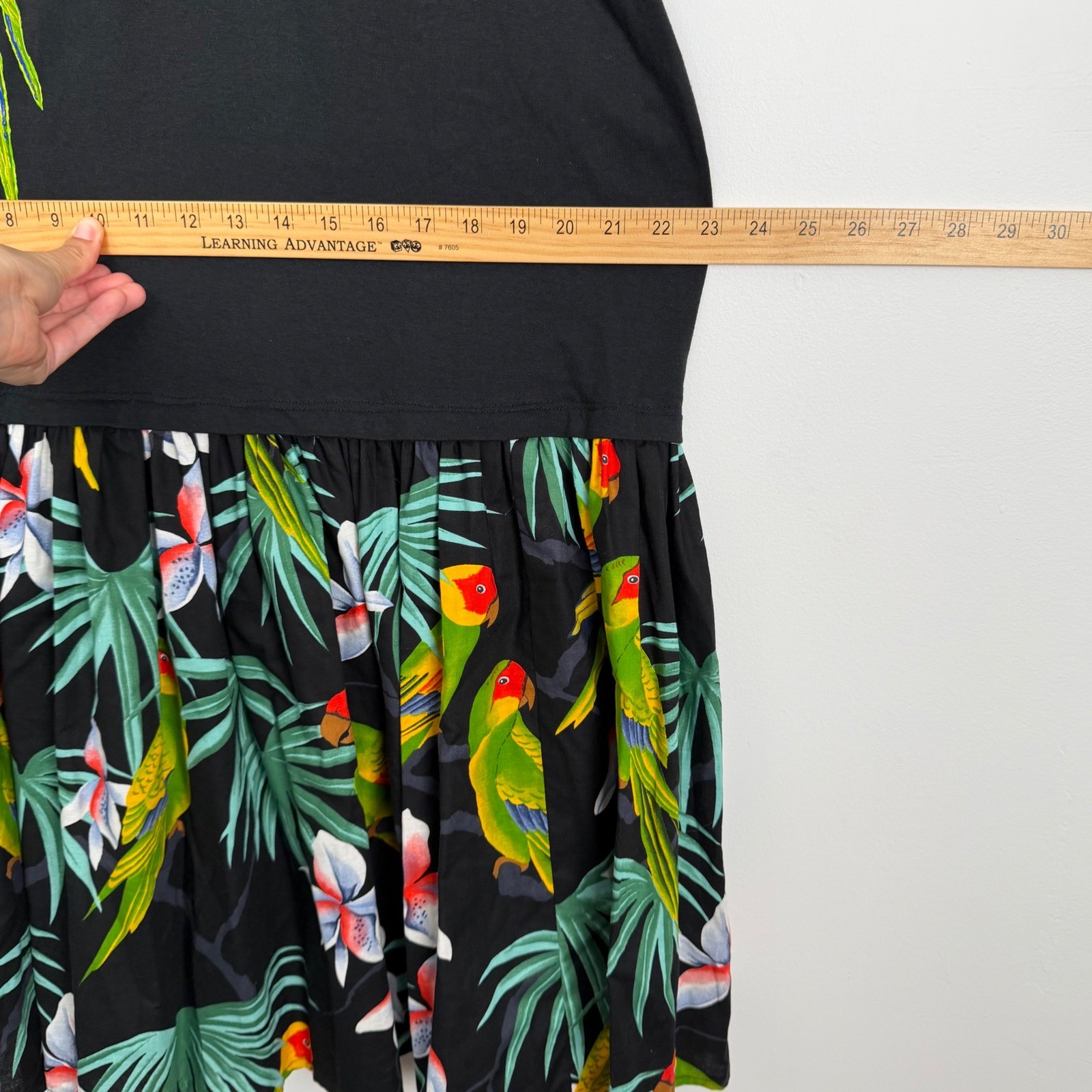 Vintage Jerzees Tropical Wearable Art Parrot Glitter T-Shirt Dress Black XXL 90s