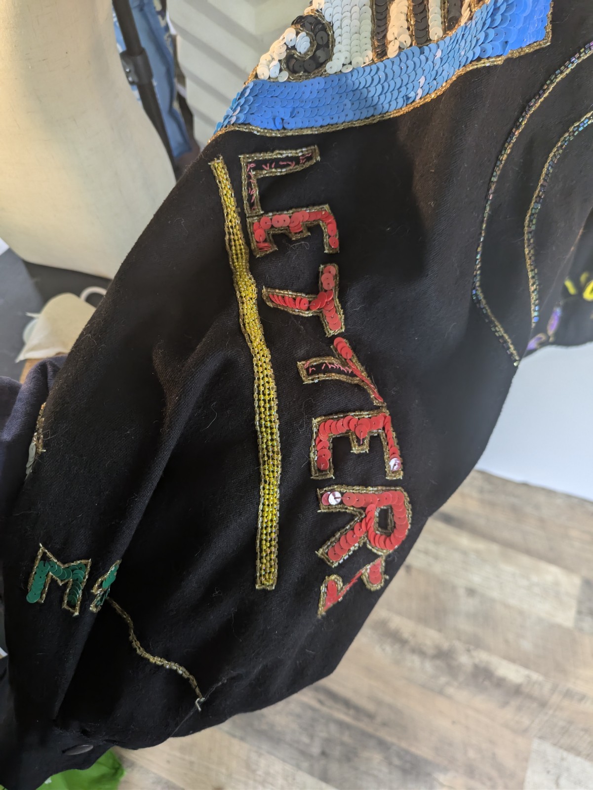 VTG 80’s MODI DENIM US POSTAGE Sequin Embellished Bomber Jacket Size 10/12 Coat