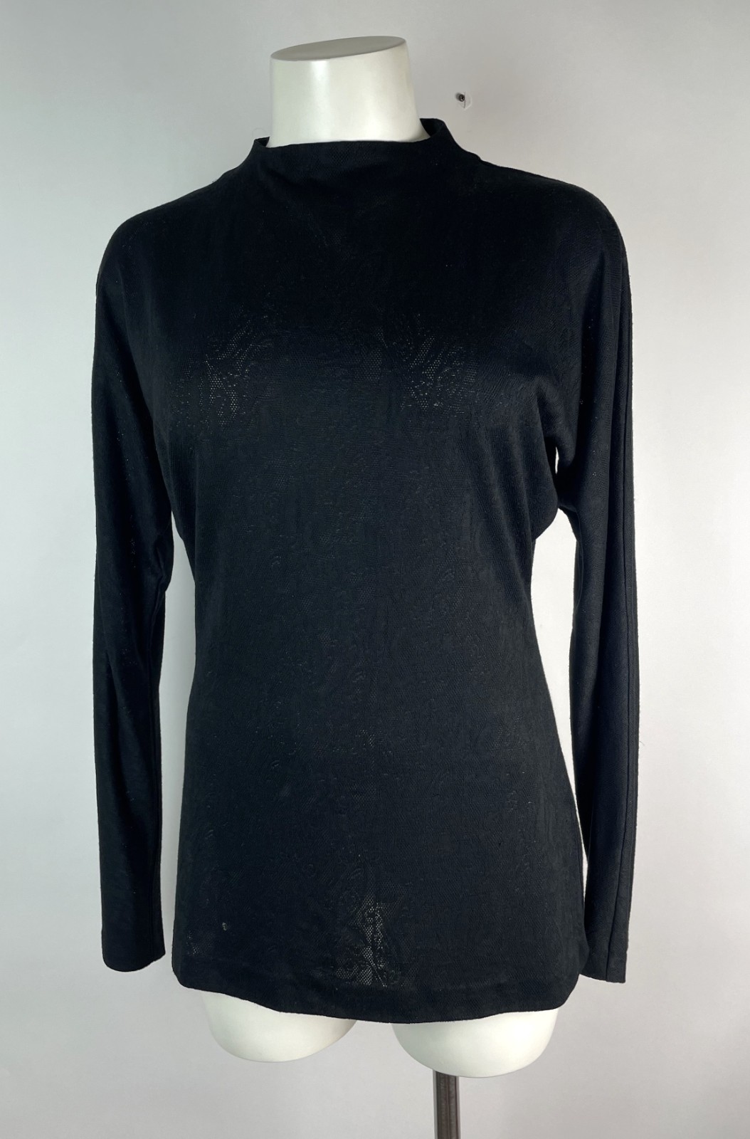 Vintage 1980s Nancy Heller Black long sleeve Illusion high neck top blouse 2