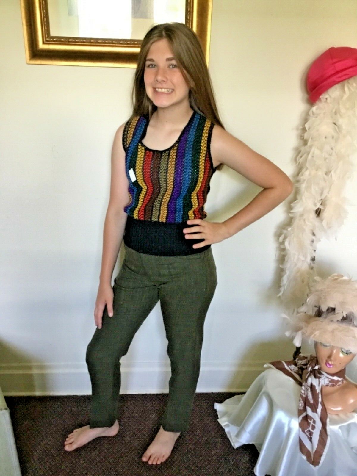 70’s Vintage Green Mod Mid-Rise Taped Leg Pants