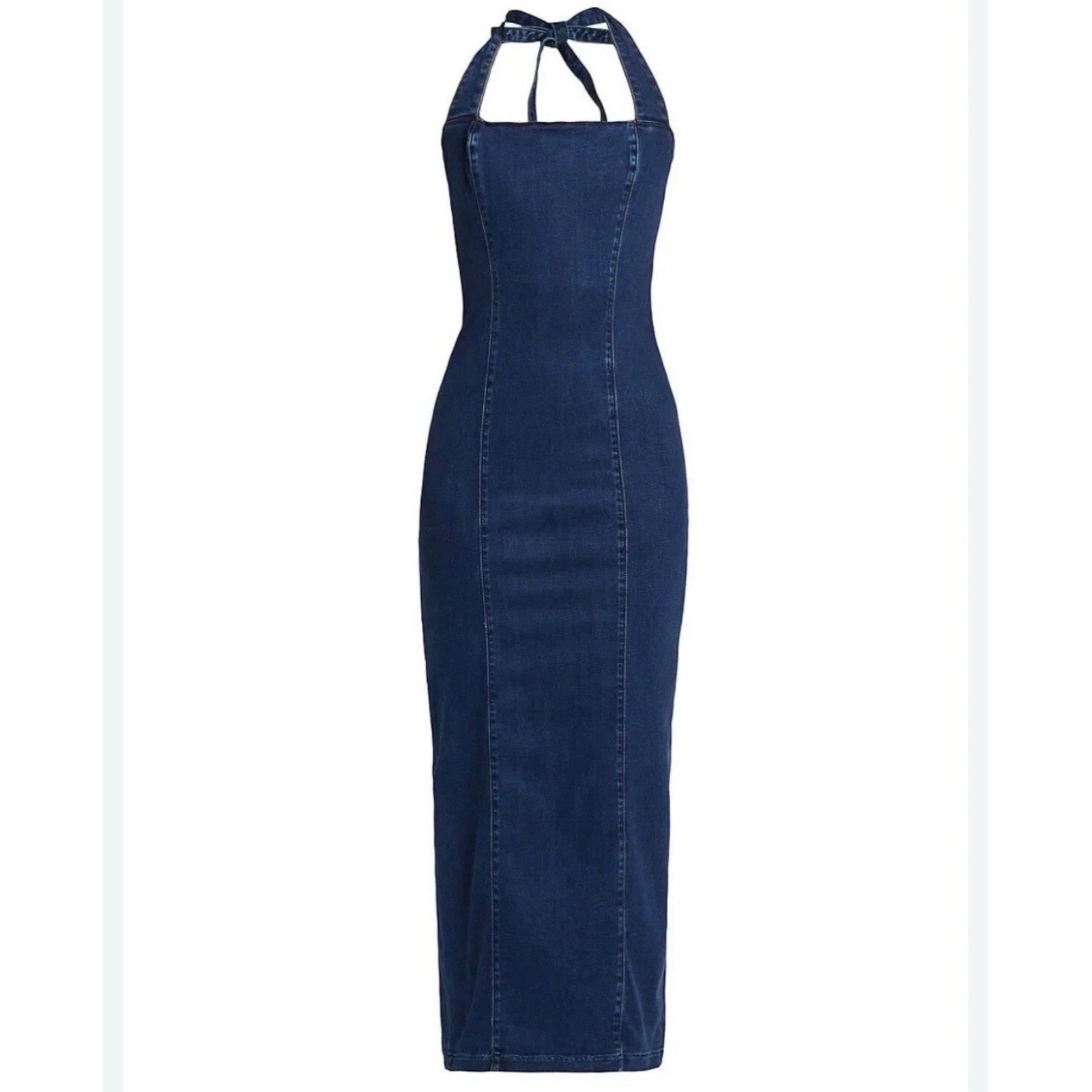 Reformation Evita Denim Midi Dress 8 Vermillion Wash Stretch Denim Halter NWT