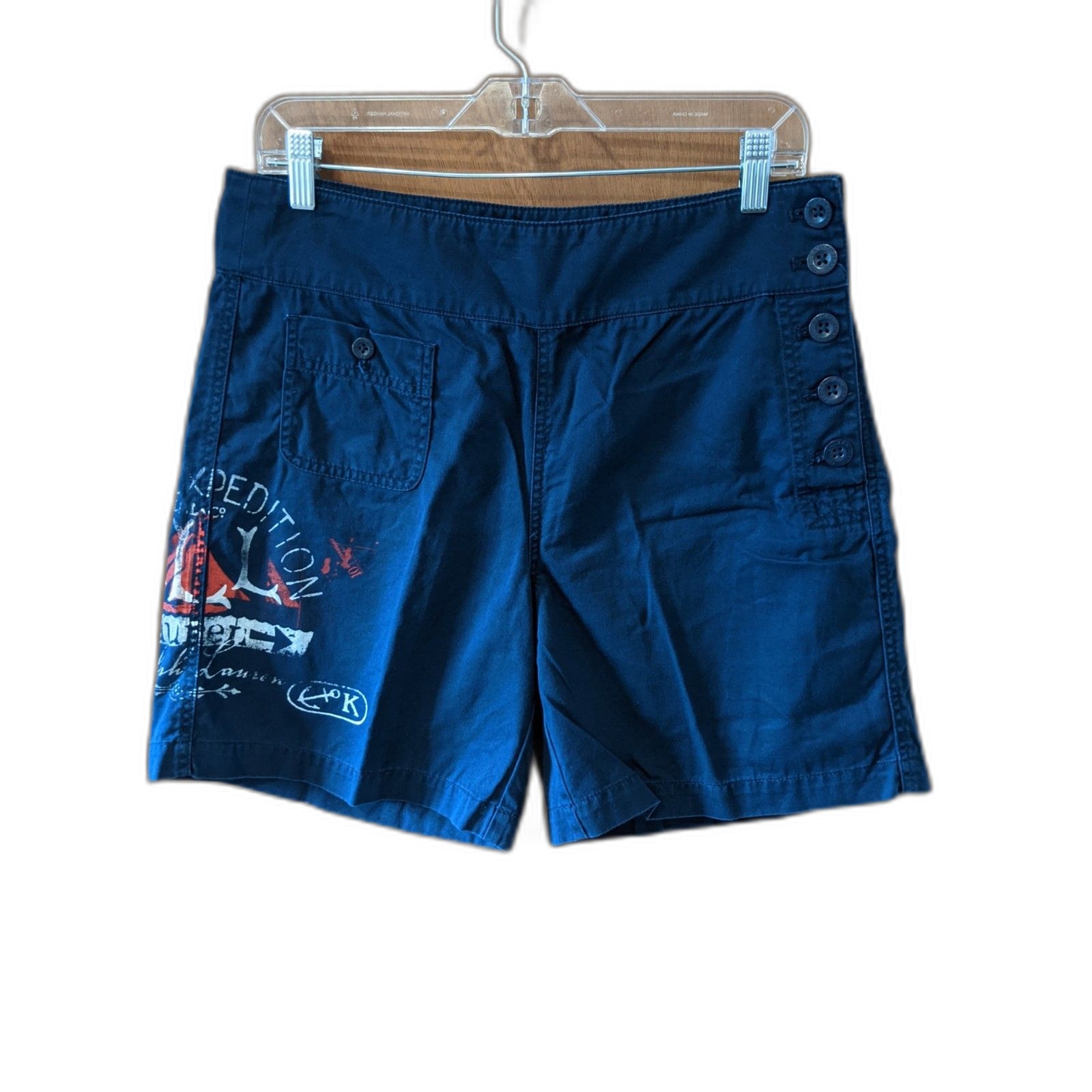 Ralph Lauren Shorts Blue Sailing Graphic Sailor Side Button Vintage Y2K Preppy 8
