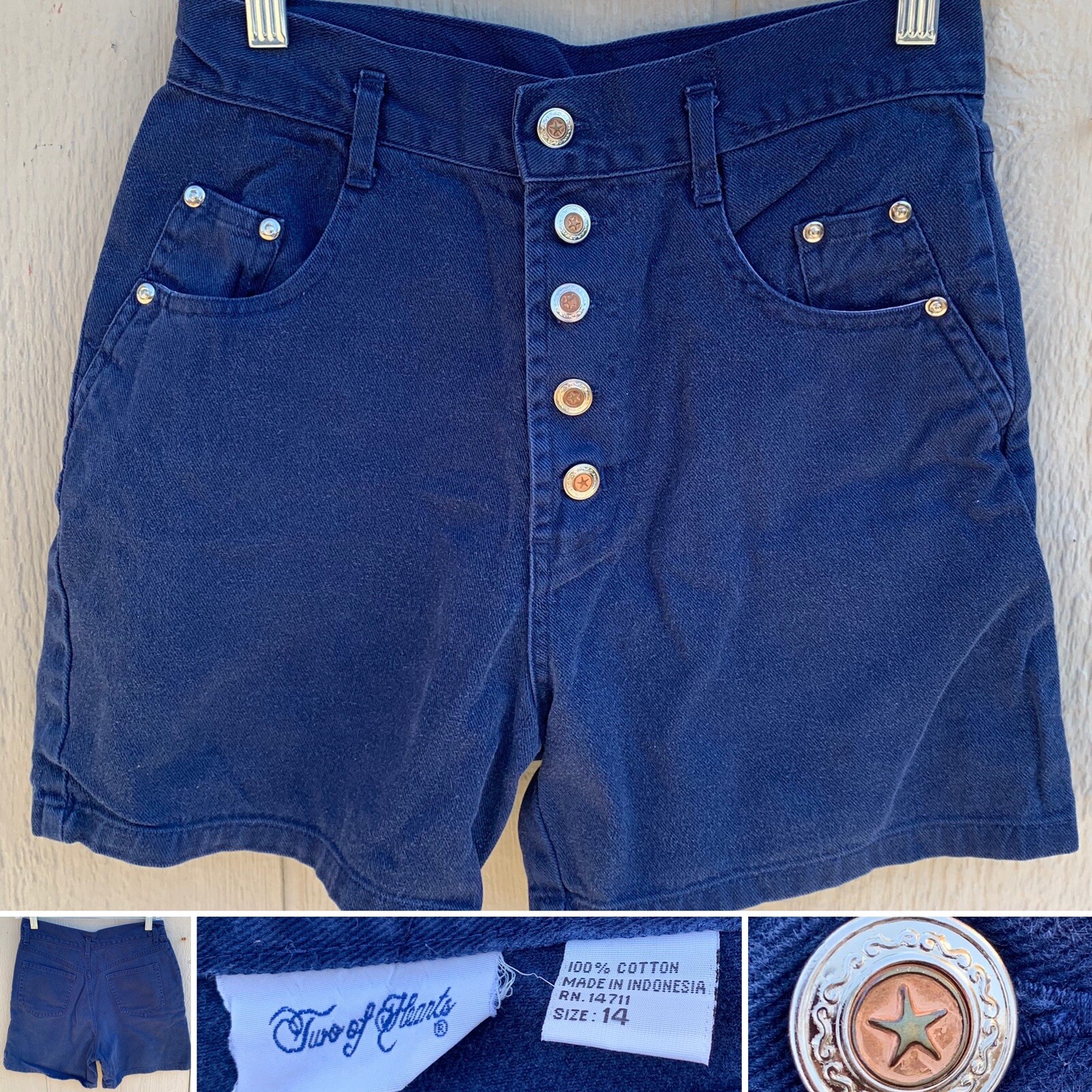 Vintage Two Of Hearts Shorts High Waisted Exposed Button Fly 14 27 1/2” waist