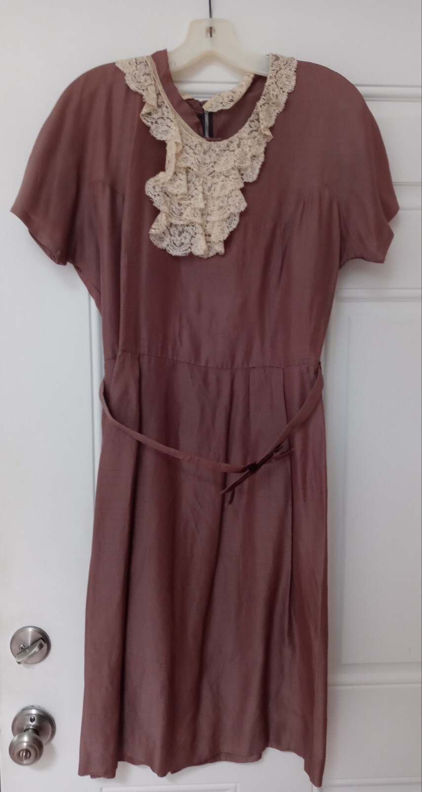 vintage 40’s taupe silk day dress sz S