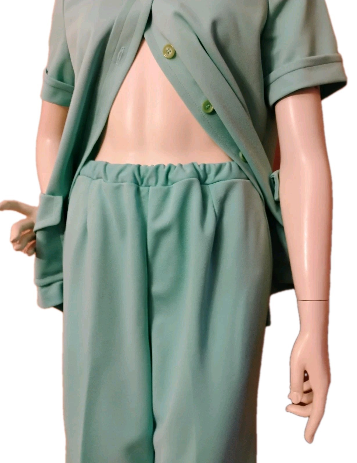 VTG 60’s „Devon” Sea Foam Green Double Knit Poly Mod Bell Bottom Pants Suit