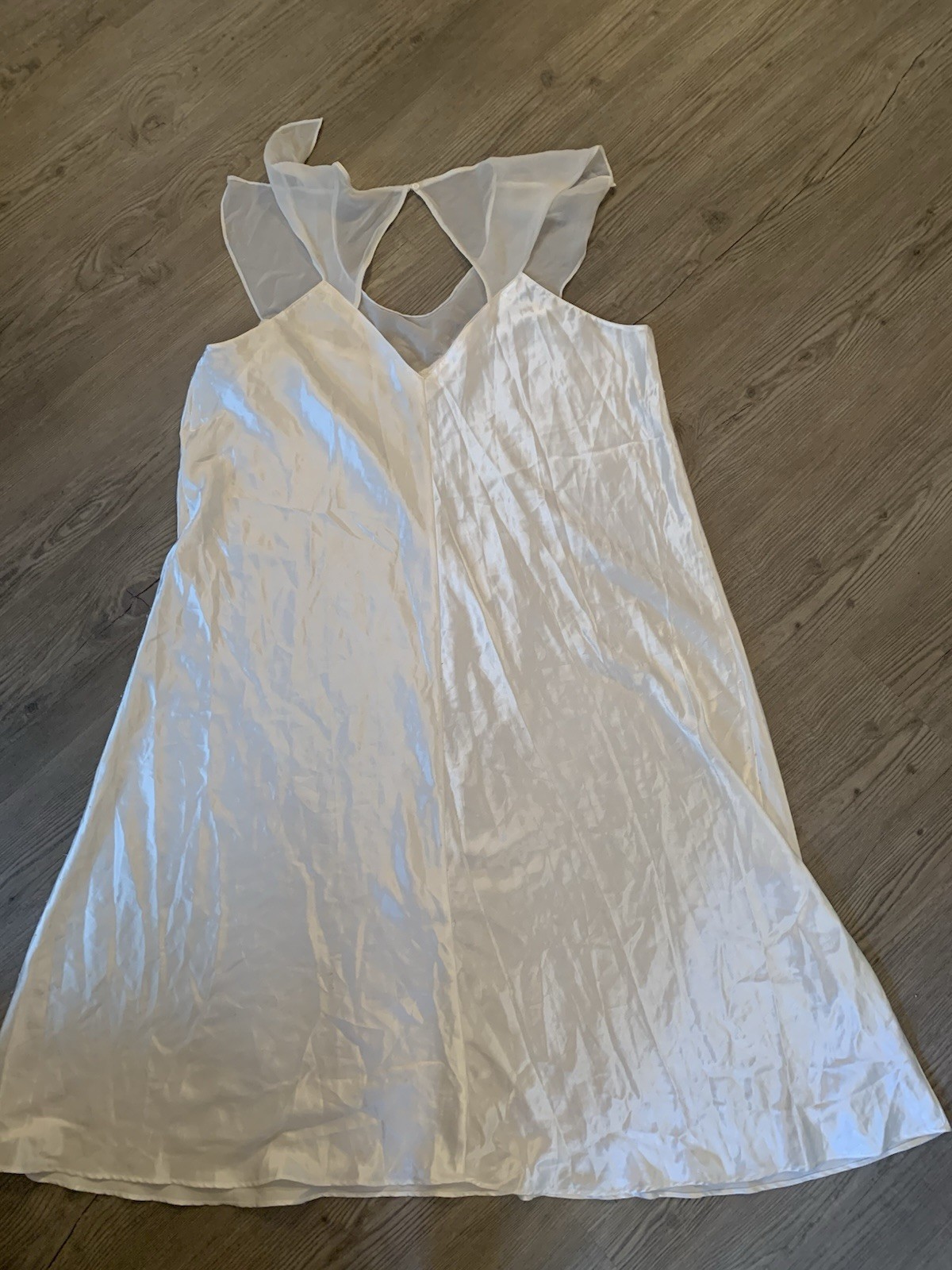 Vtg GLOSSY White Satin Woman’s Plus Size Long Nightgown Lingerie Beaded 52” Bust