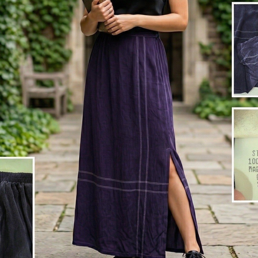Vintage David Dart Petite Maxi Skirt Womens Dark Purple Blue 90s Minimalist Slit