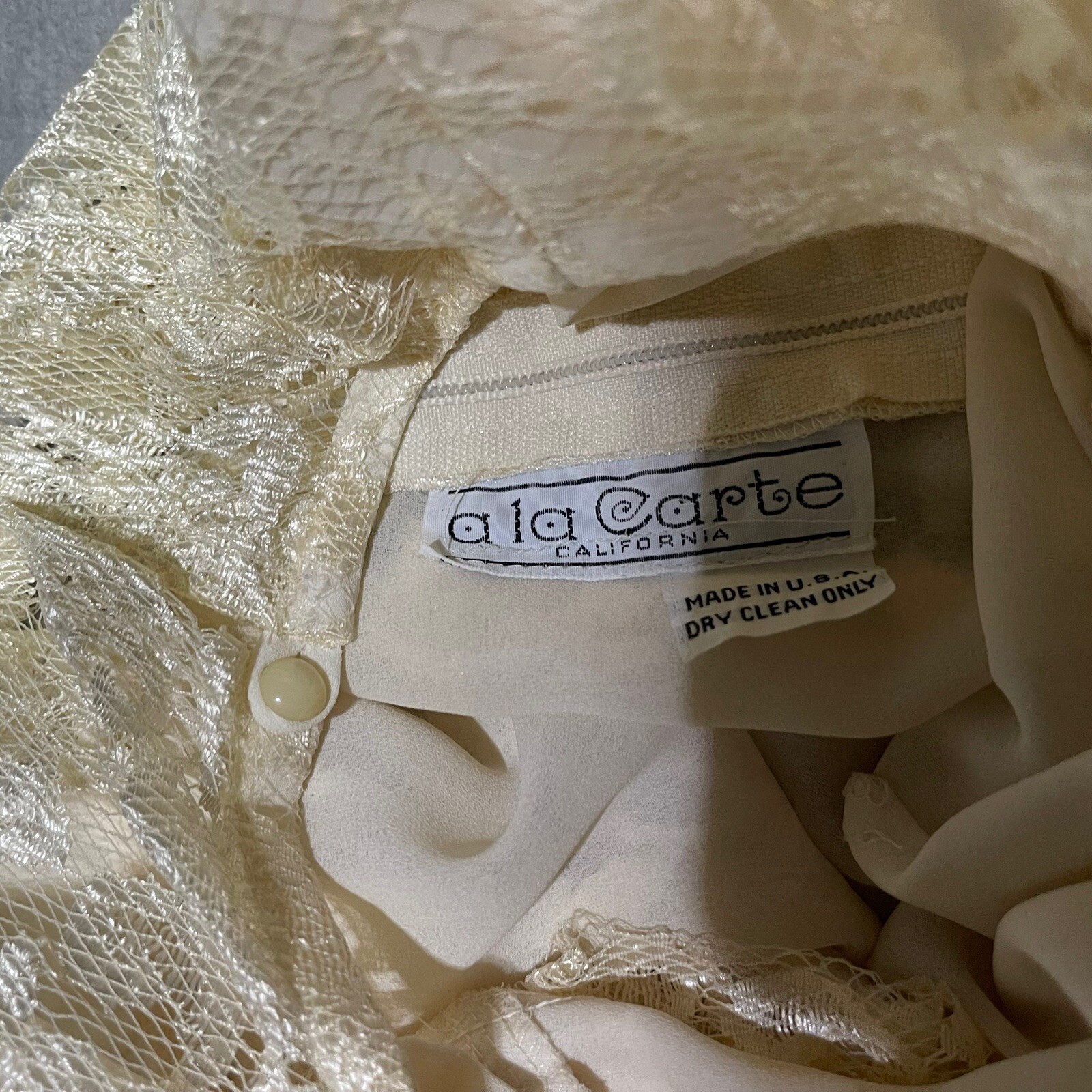 Vintage Ala Carte California Dress Womens 80s Cream Lace Party Prom Wedding