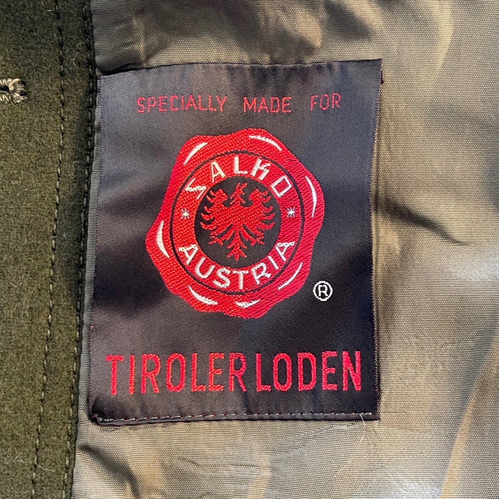Salko Austria Tiroler Loden Wool Coat Forest Green Vintage A-Line Crest Buttons