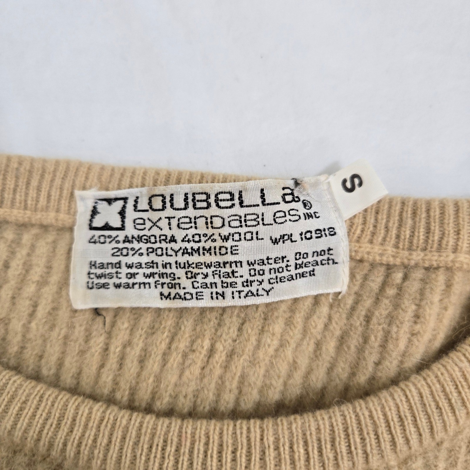 Vintage Loubella Made in Italy Angora Wool Blend Ribbed Sweater Short Sleeve S