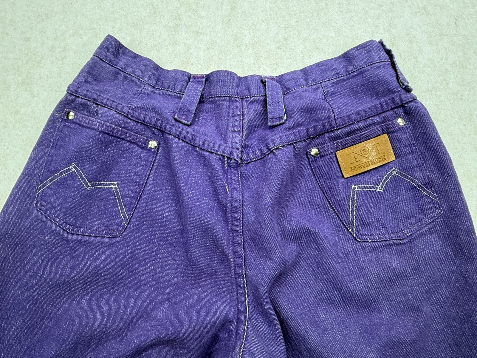 Vintage 1970s Maverick Blue Bell Purple Denim Jeans High Rise Bell Bottom USA 18