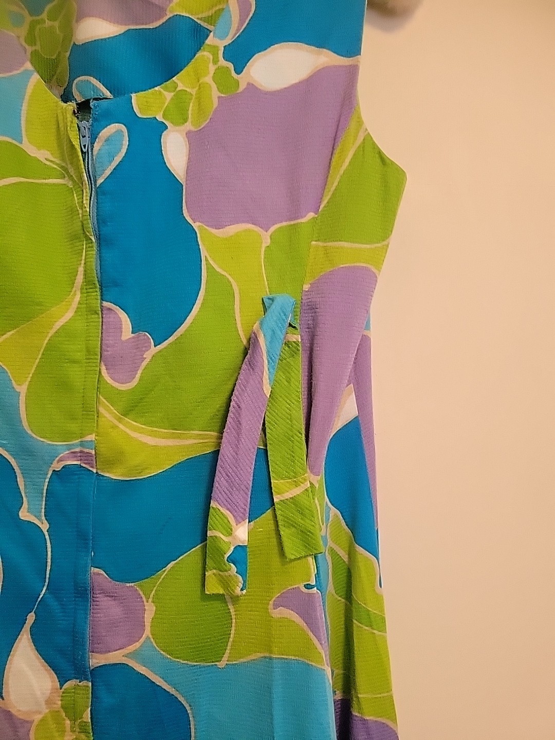 Vintage 90s Norma Maier’s Hawaiian Dress Cotton Med Green Blue Purple