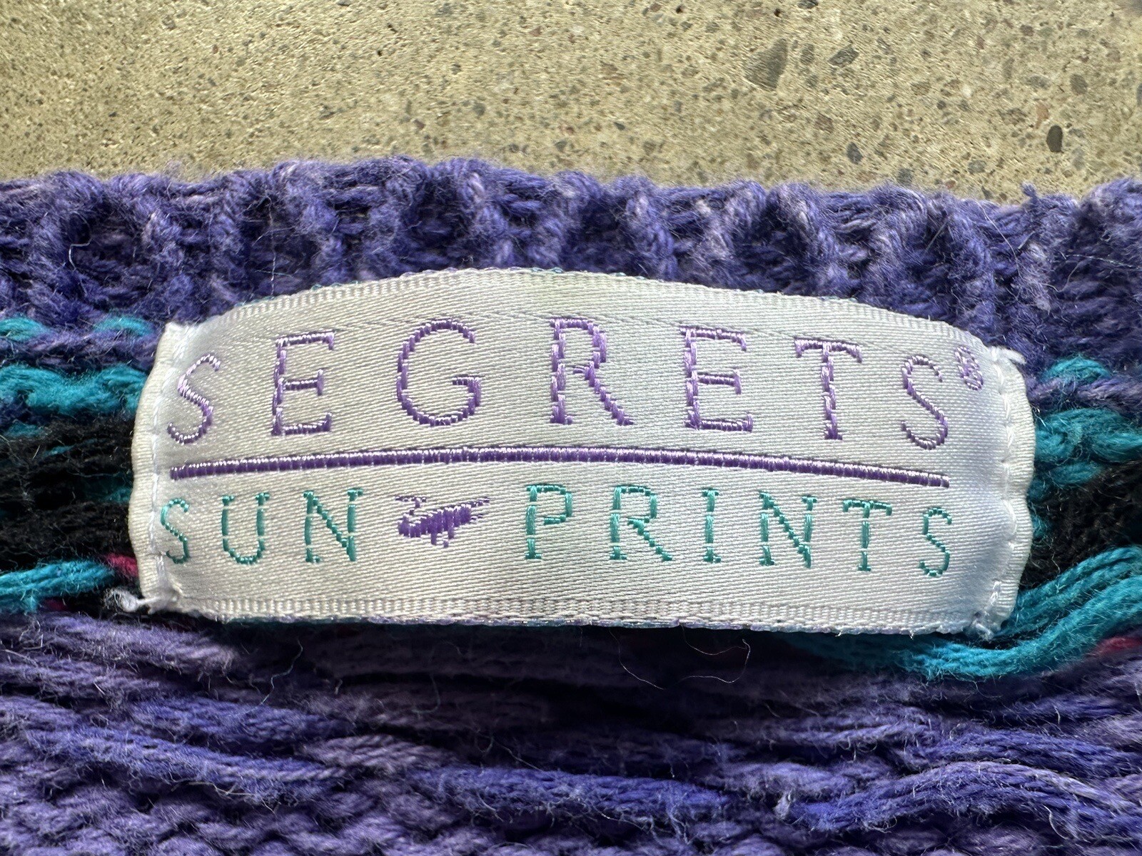 Vintage 1992 Segrets Sun Prints Purple Multicolor Embroidered Sweater Size L