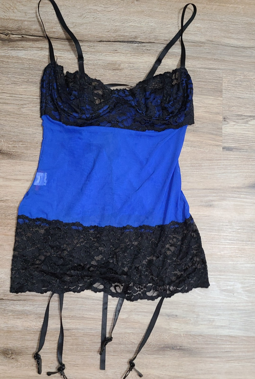 Vtg Risque size OS Lingerie Sheer Mesh Lace Chemise Garter Neglige S/M