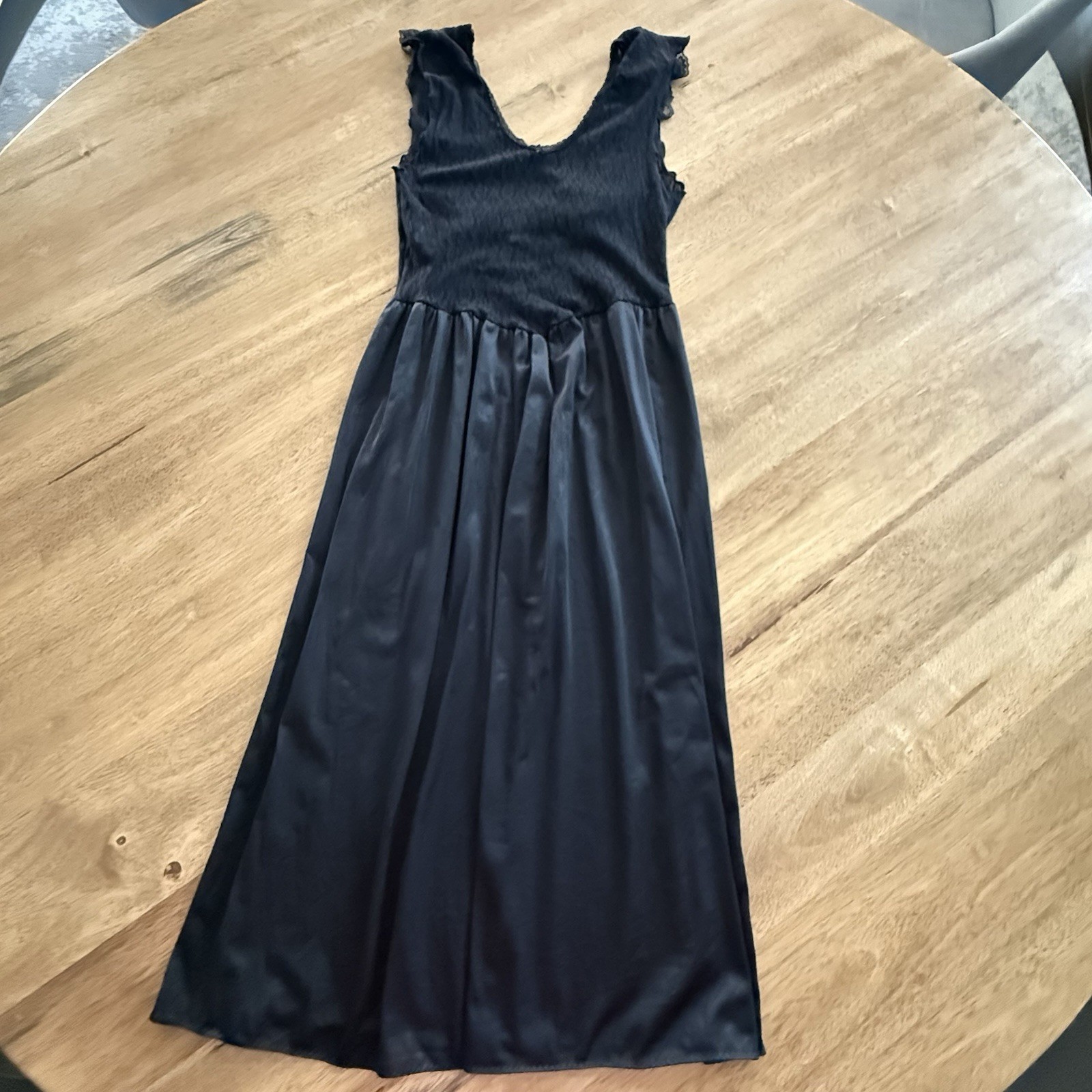 Vintage Black Nylon Slip Dress Dark Coquette Babydoll Lace Festival Rave Witchy