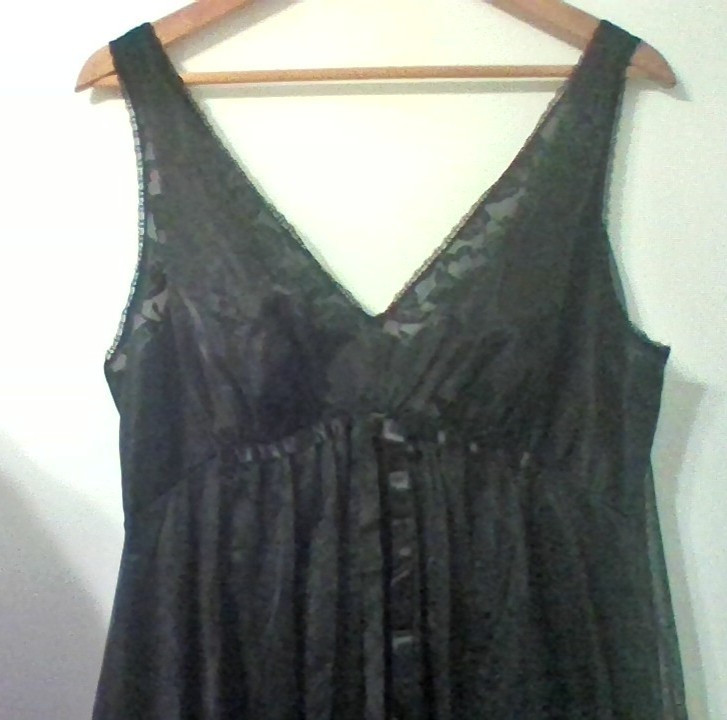 RARE VTG L BLACK GLAMOROUS SEXY VANITY FAIR NIGHTIE SHEER CHIFFON LACE GORGEOUS