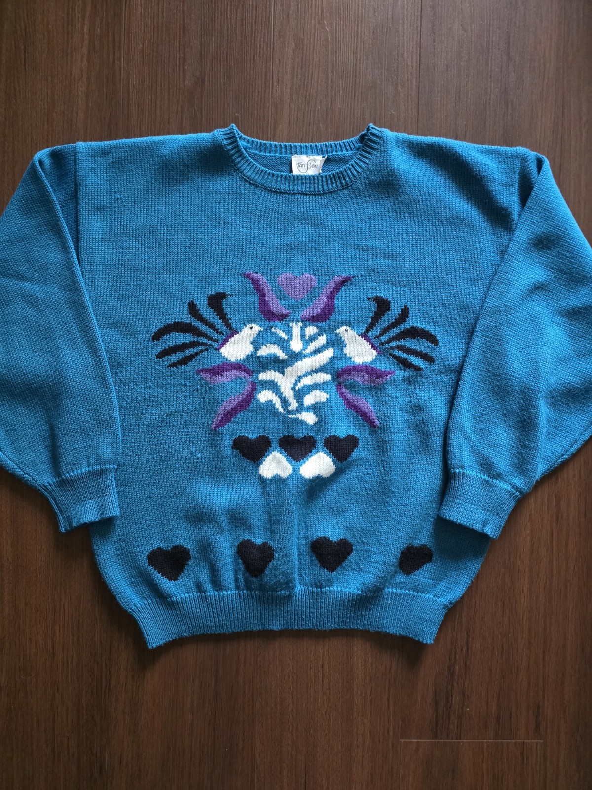 Vintage Valentines Love Birds Womens Sweater Size XL TanJay 80s 90s Wool Blend