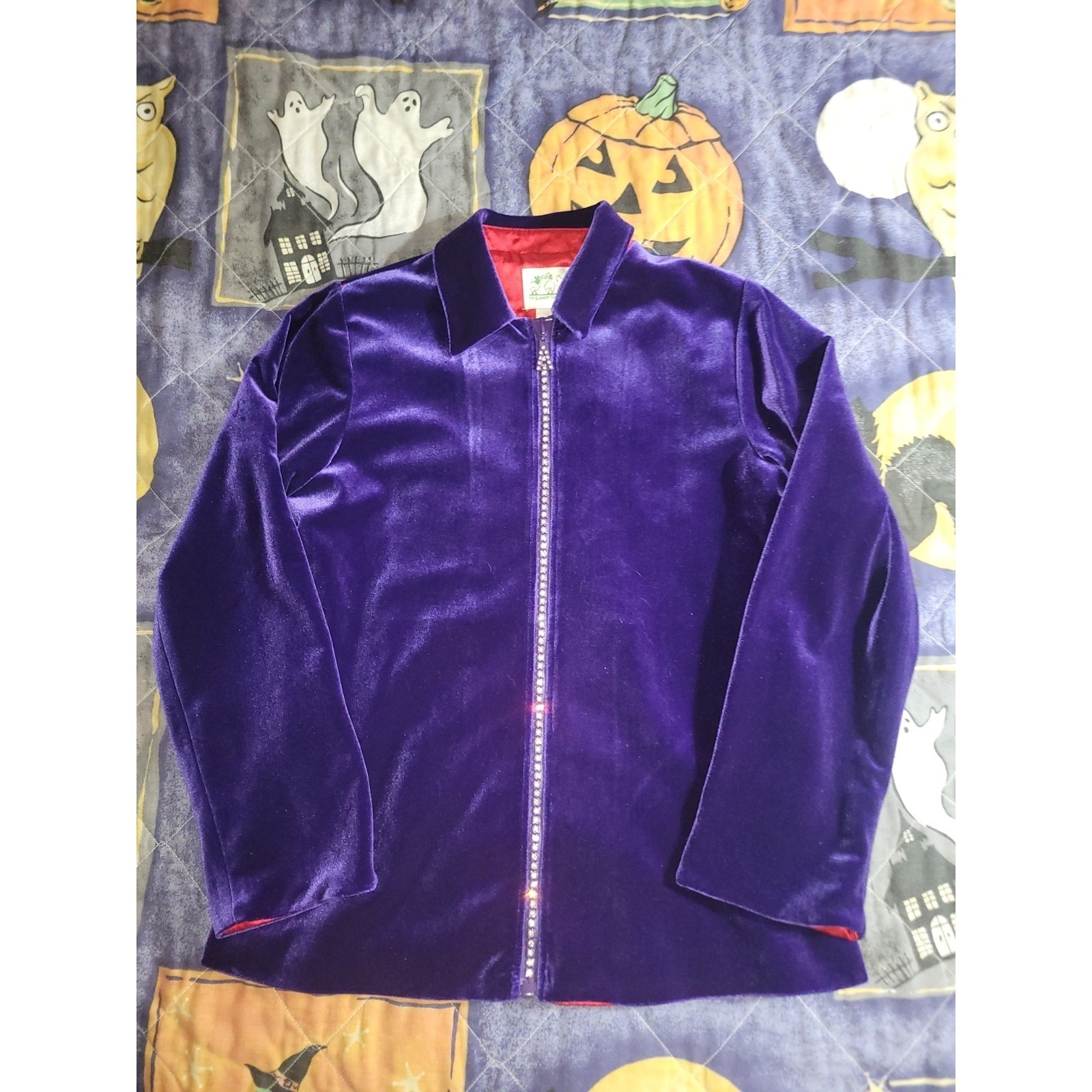 Vintage Quacker Factory Sweater Velvet Bedazzled Zipper Women’s Small Purple 80s