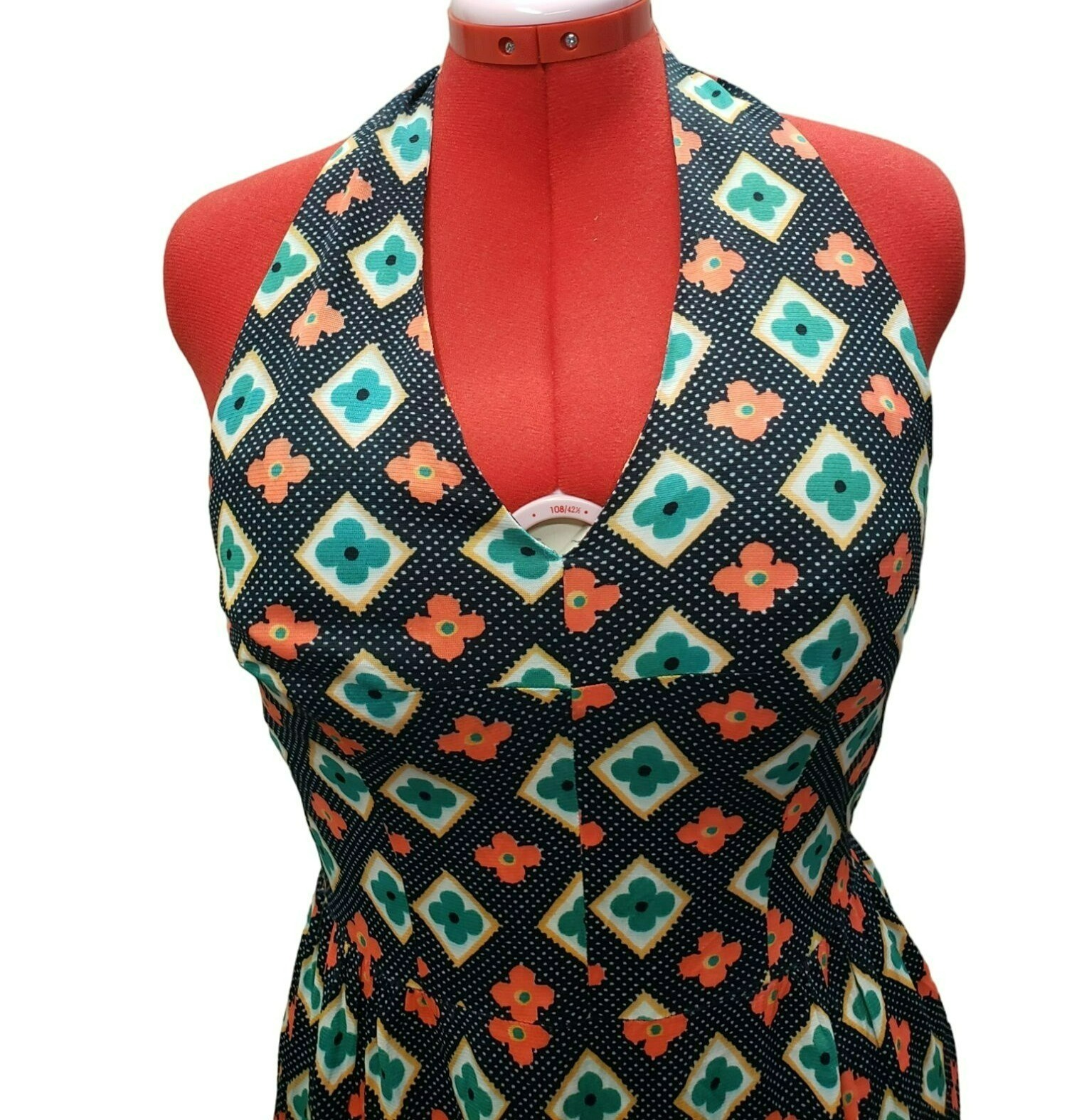 Vintage Halter Dress Medium Floral Print 70s Mob wife zip back Lisa Cobb Serbin