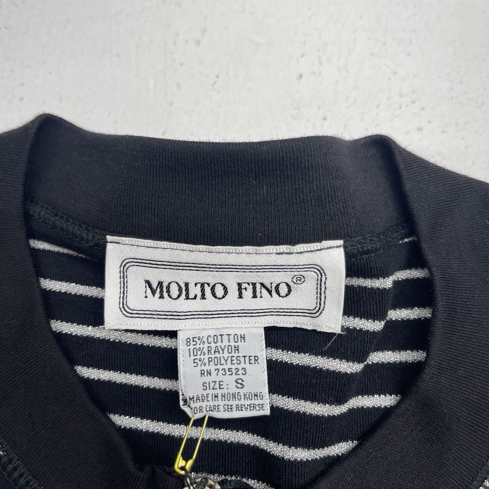 Vintage Molto Fino Black Silver Stripe Fleur De Lis Zip Up Jacket Women’s S New