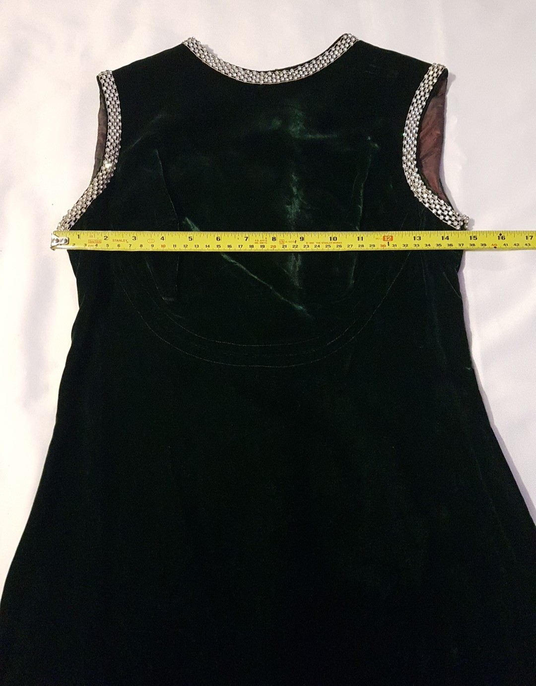Vintage Velvet Emerald Green Peck & Peck Rhinestone Neck & Arms Dress 5th Ave NY