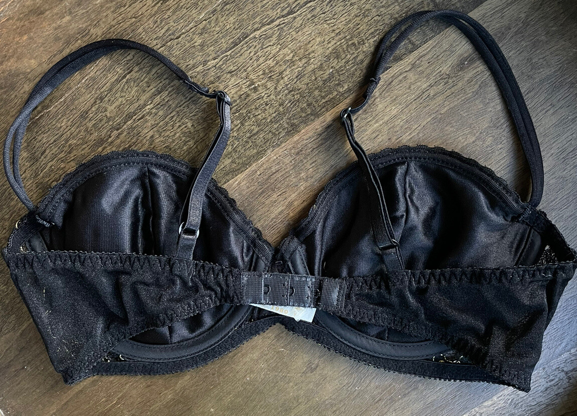 Victorias Secret Vintage Bra 36B Black Lace Gold Label Made In USA 1980s *Read*