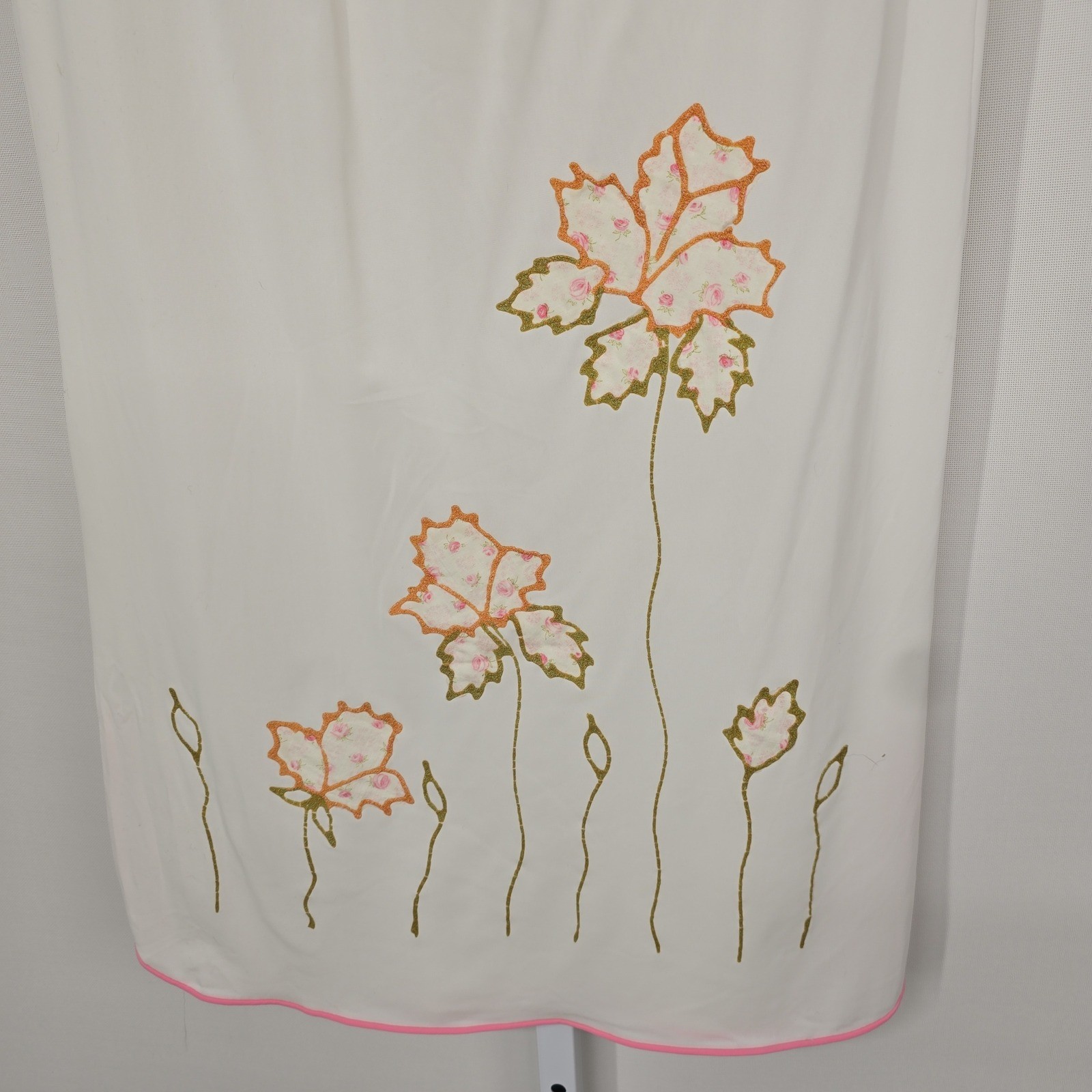 Vintage White Sleeveless Shift Dress Pink Trim Floral Applique Mod 60s Style