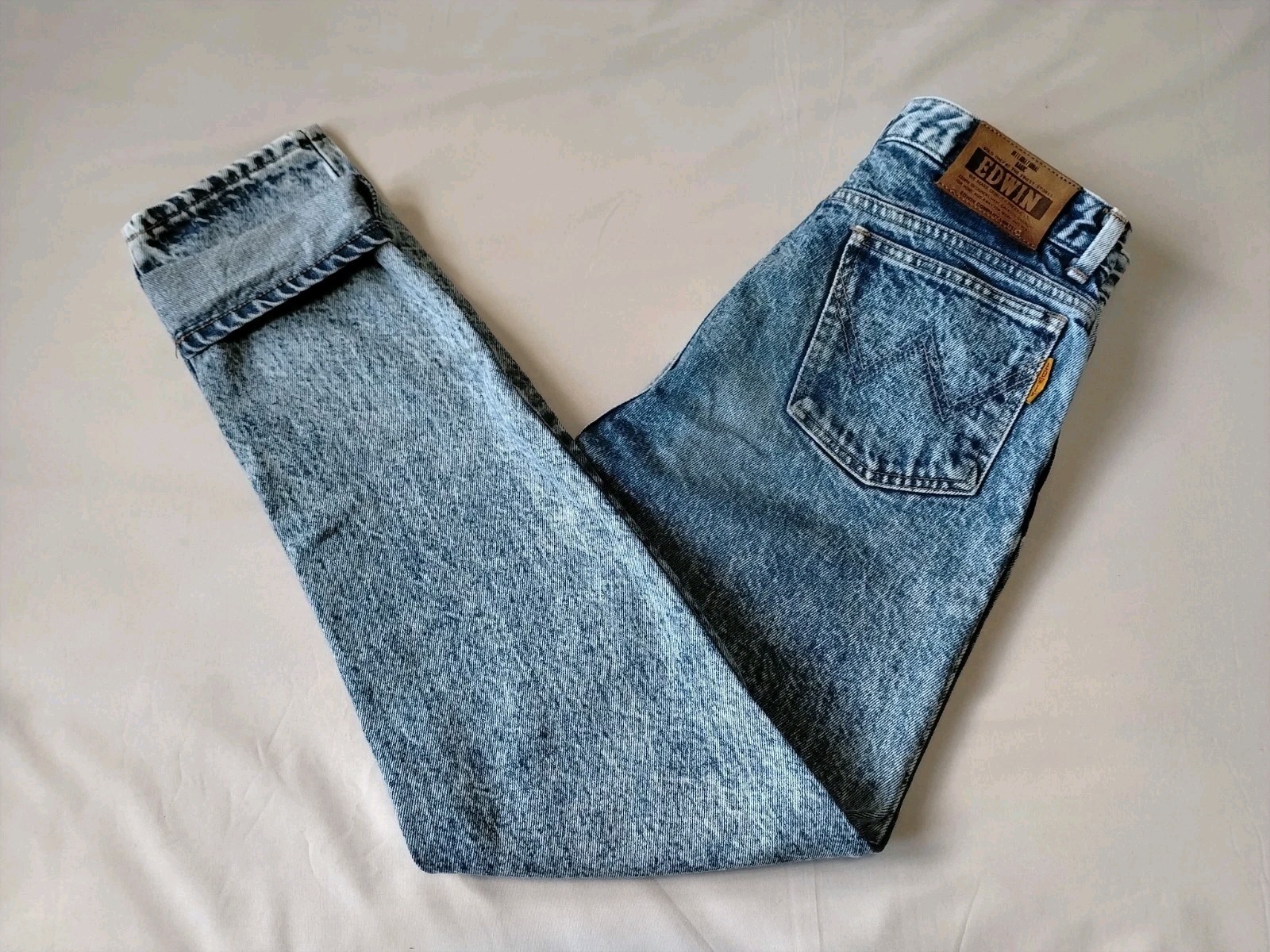 Vintage Edwin Acid Wash Tapered Jeans Made In Japan High Rise Light Blue…