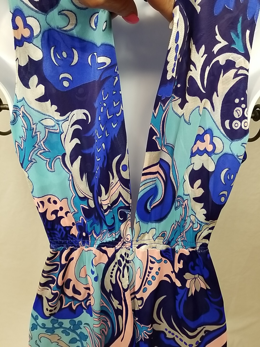 Spotlight Co Vintage Blue Pink Floral Deep V-neck Long Nightgown Vtg Size 16/18