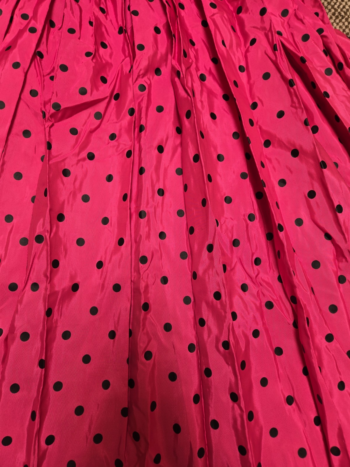 TAFFETA 80’s Does 50’s Vintage Black & Hot Pink Polka Dot Fit Flair Dress sz S