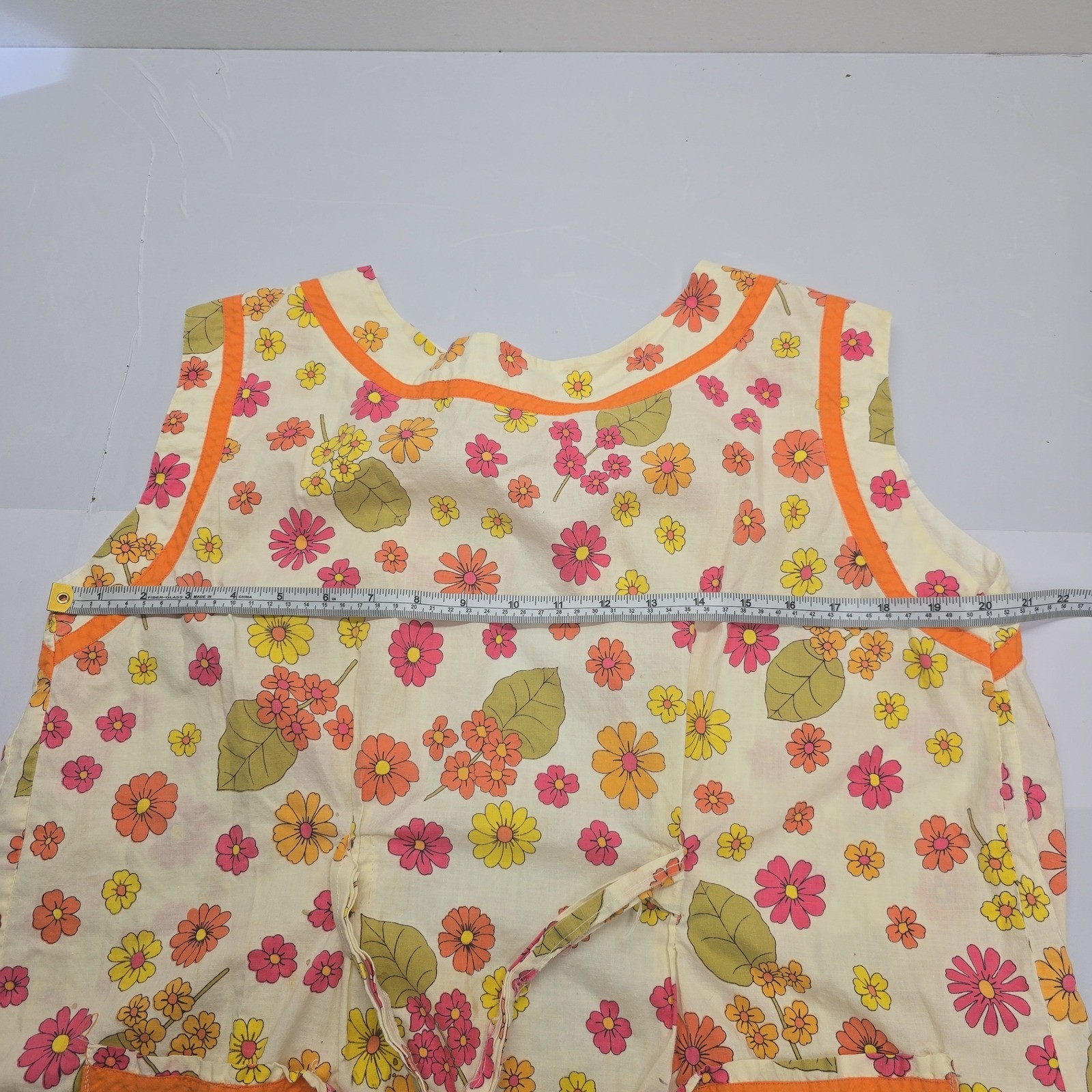 Vintage Floral Print Sleeveless Tie Back Top Orange Pink Yellow Mod 60s 70s