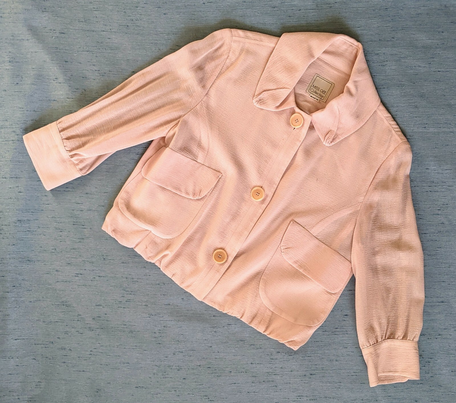 Pastel Pink Wool Georgette Crepe Chiffon Semi Sheer Blouson Jacket gauze M/L