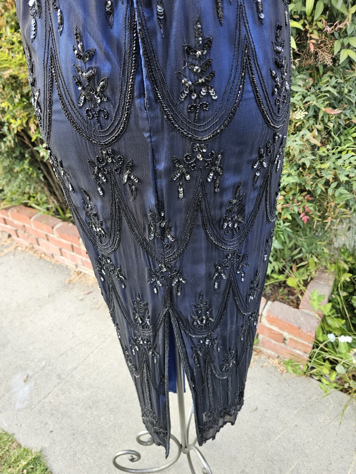 Vintage 1990s SCALA Art Deco Whimsigoth Hand Beaded Formal Evening Prom Gown