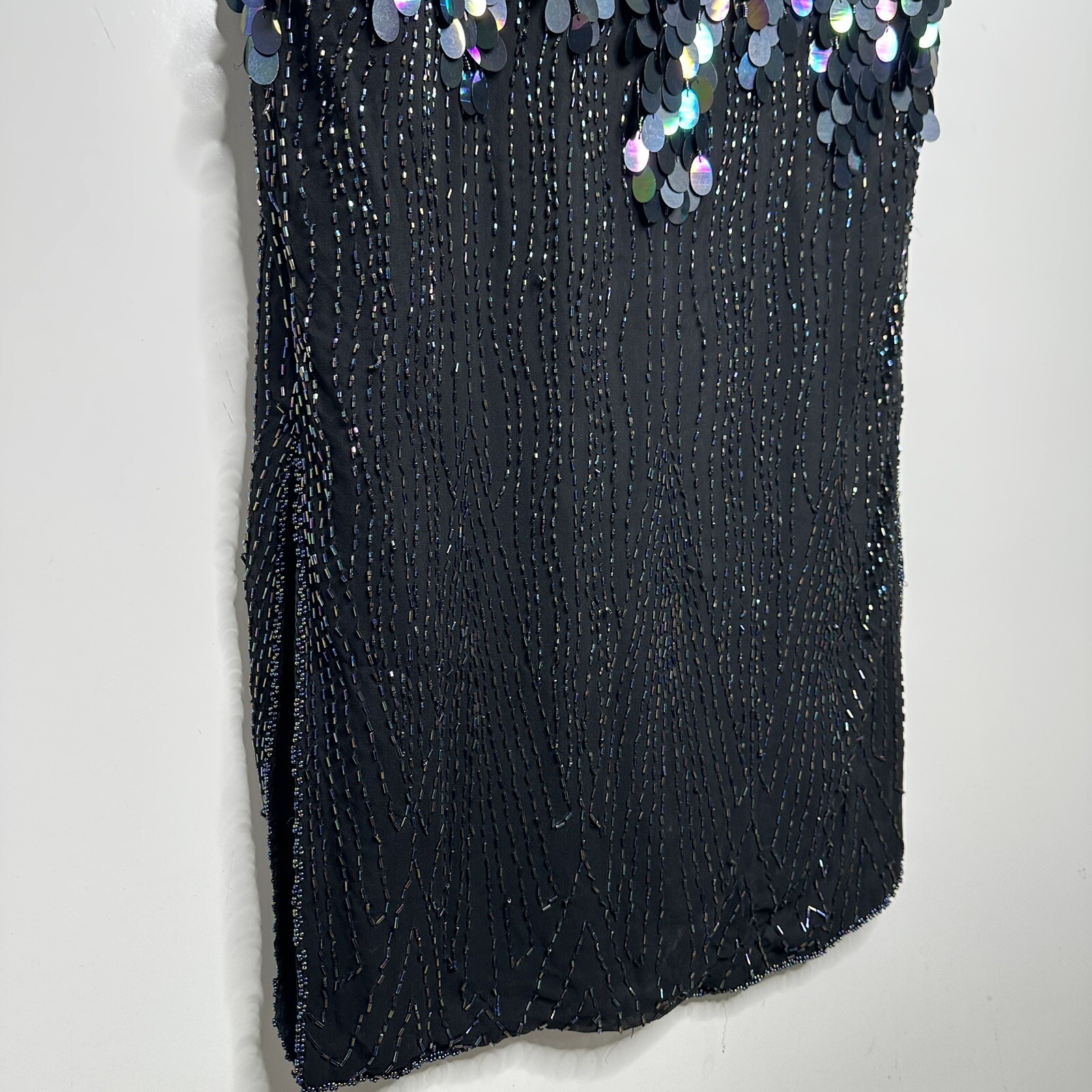 Greg Adams Vintage 80’s Pure Silk Sequin Beaded Flapper Style Party Dress M