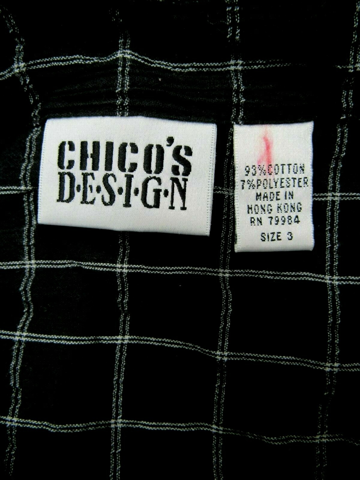 VTG CHICO’S DESIGN Cotton Blend Blouse Top Crinkle Plaid Black White 3 l XL EUC