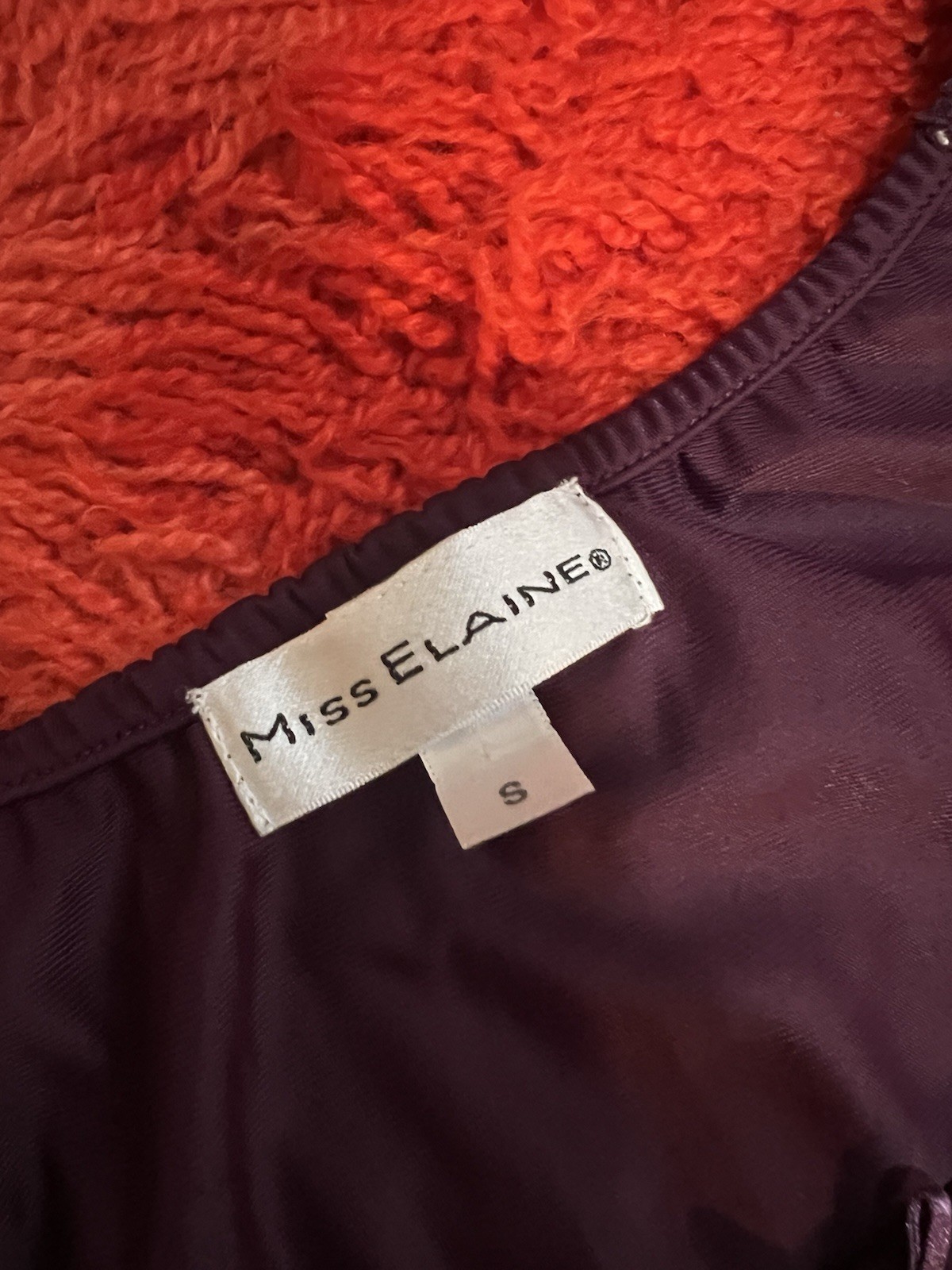 Vtg Miss Elaine Maroon Burgundy Red Silky Nylon Flutter Sleeve nightgown Small