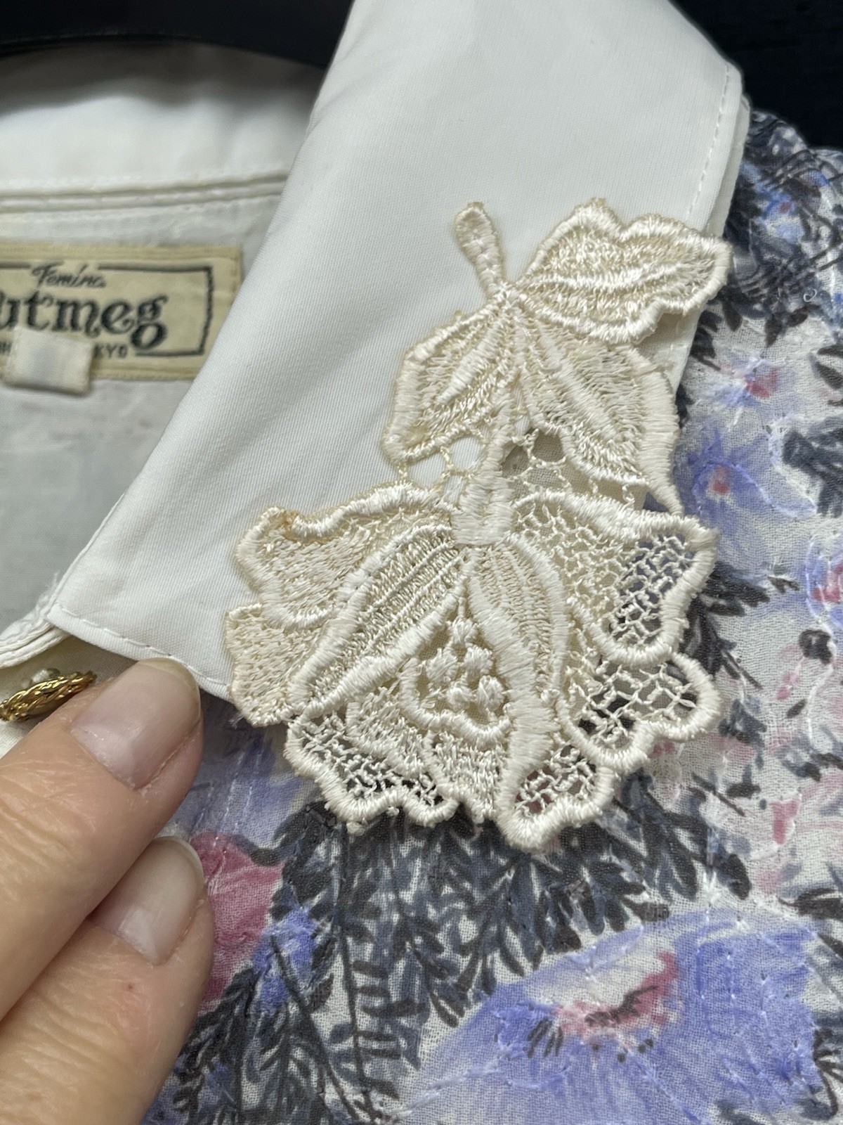Vtg Femina Nutmeg Floral Butterfly Embroidered Dress Rose Print Cottagecore S/M