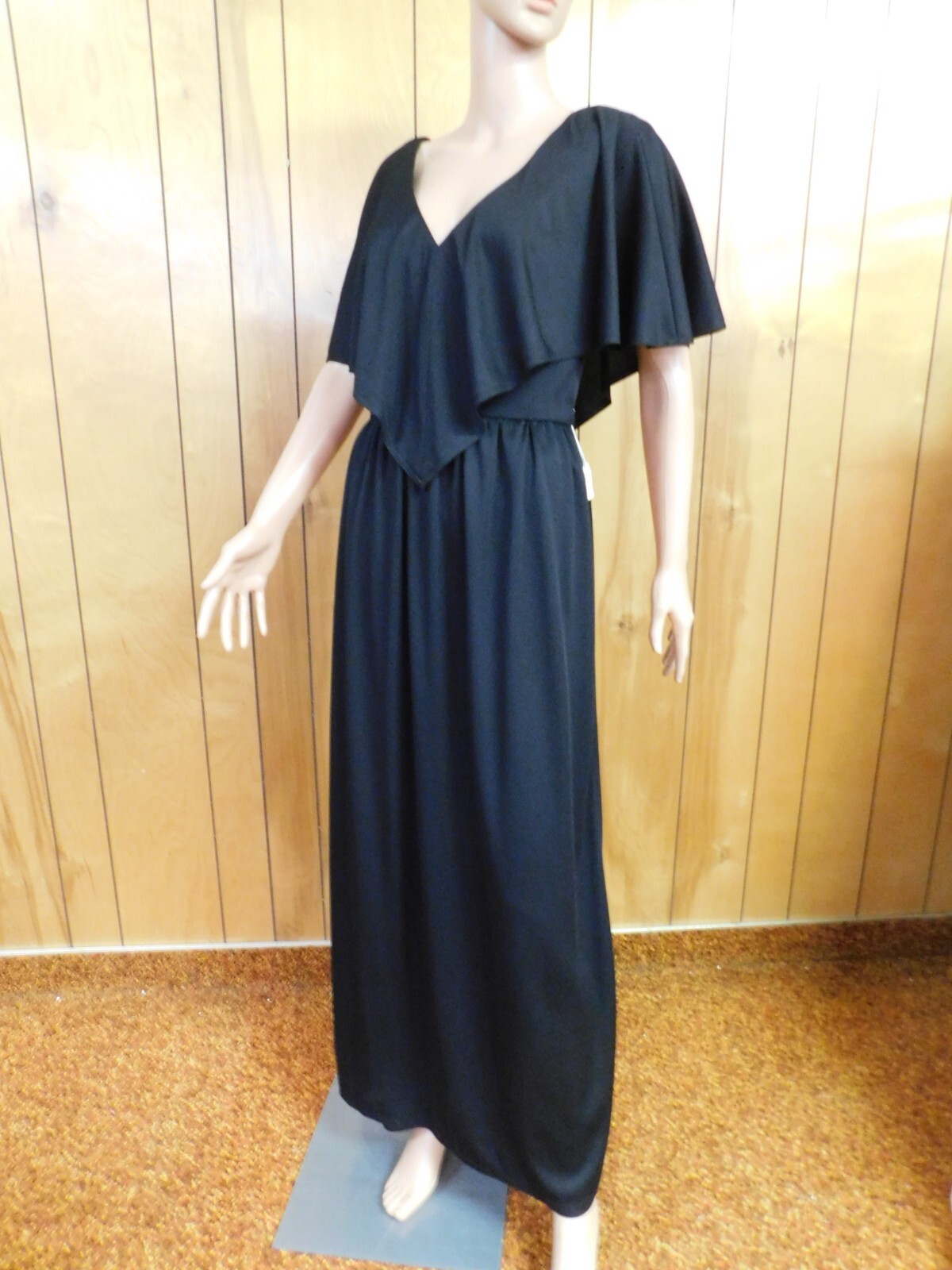 Vintage BROWNSTONE STUDIOS Black Poly Evening Dress Gown Maxi 28″ Waist*