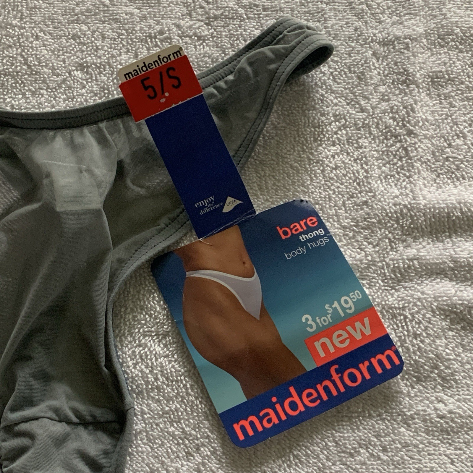 Women’s S/5 MAIDENFORM Vintage Bare Body Hugs Gray Thong Panties 40310 NWT