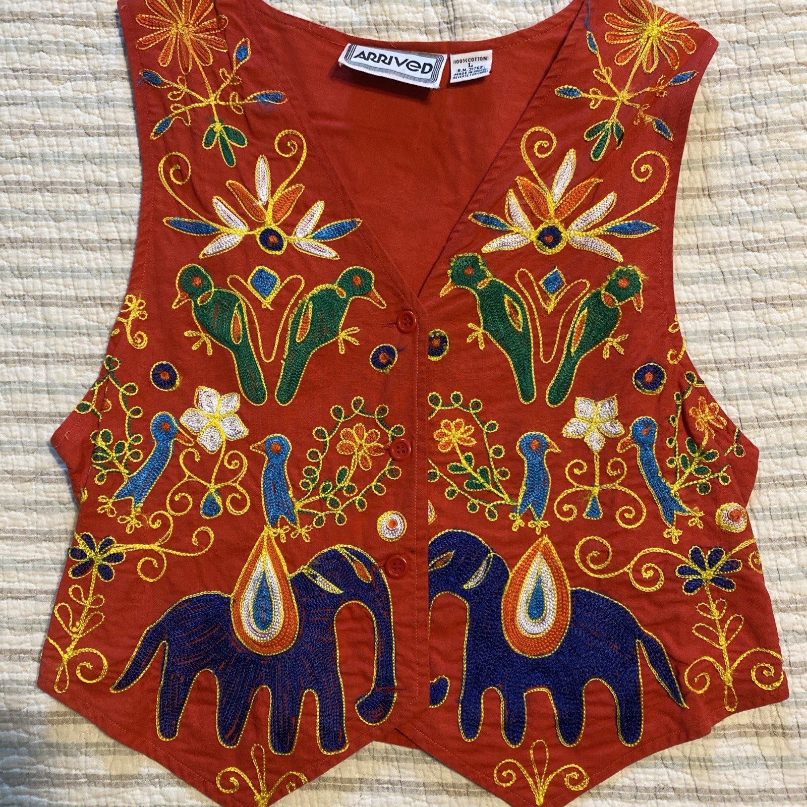 Vintage 80s Arrived Red Bohemian Vest Size L