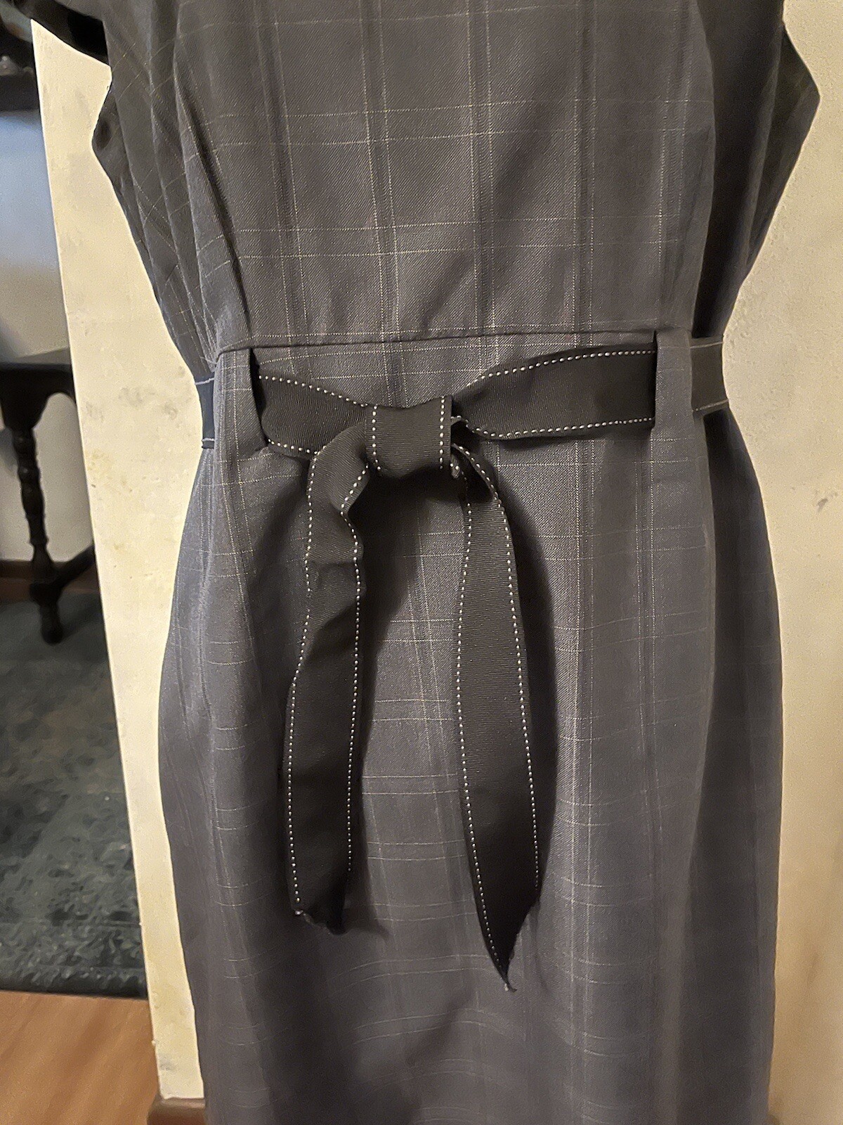 Vtg Gray Plaid Dress Sz 14 Ribbon Best Studio I Lined Poly/rayon
