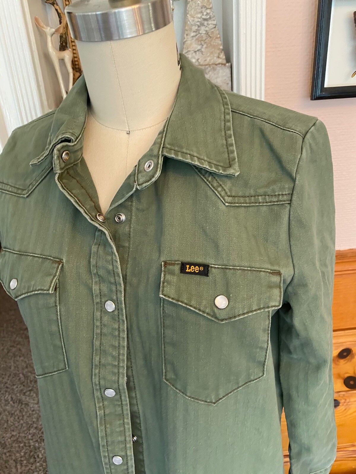 LEE Modern Vintage Western Midi Dress Sz S olive Coat Jacket Jeans