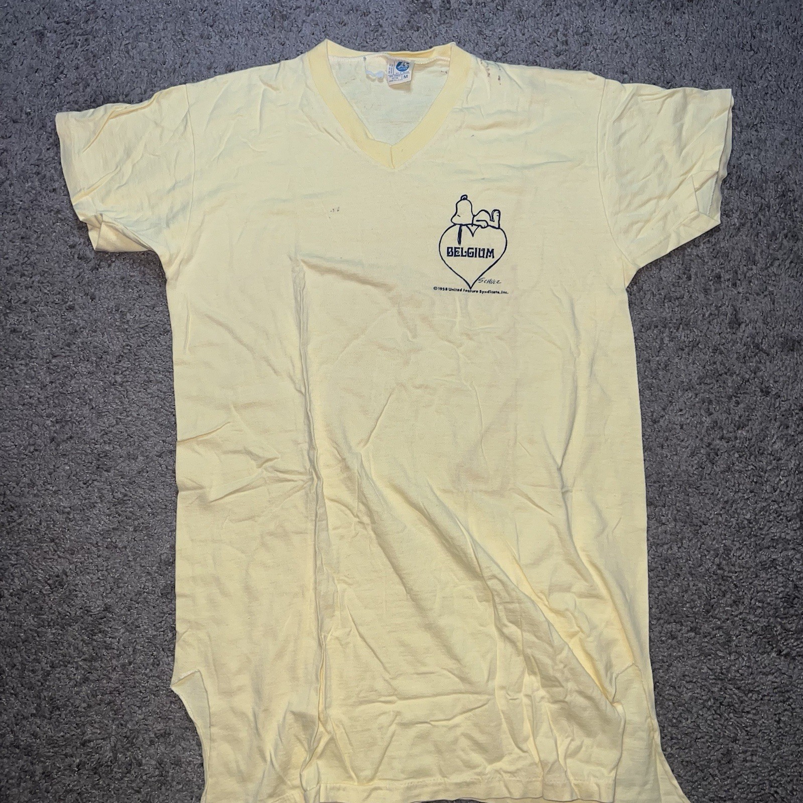 VTG 1958 Snoopy Woodstock Peanuts Raglan T-shirt Womens Yellow Artex USA
